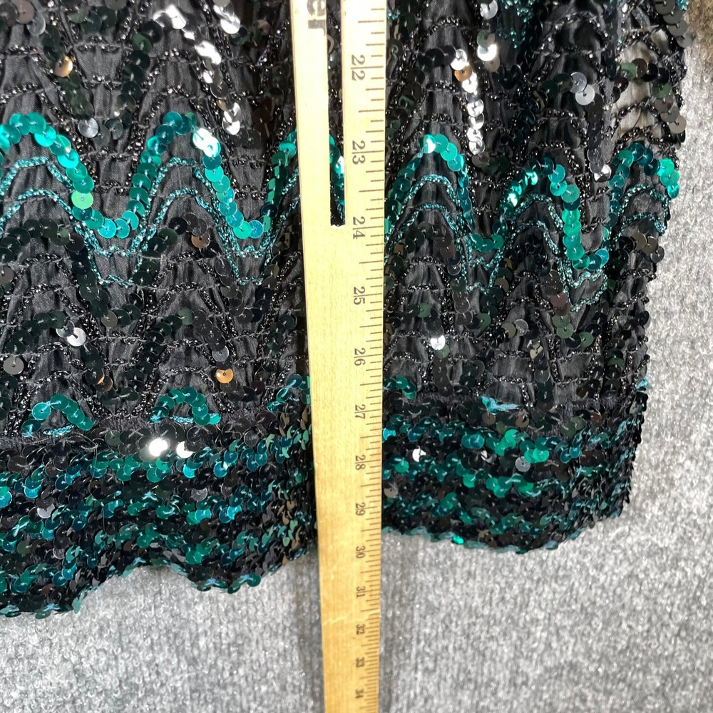 Vintage Givenchy Top Womens 18 W Black Teal Sequin Zigzag West Germany 80s Art - Picture 12 of 12